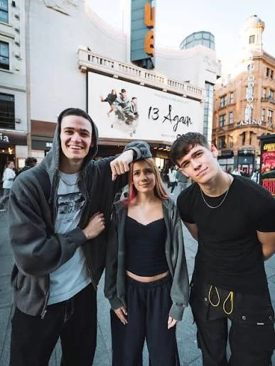 Max and Harvey outside a venue