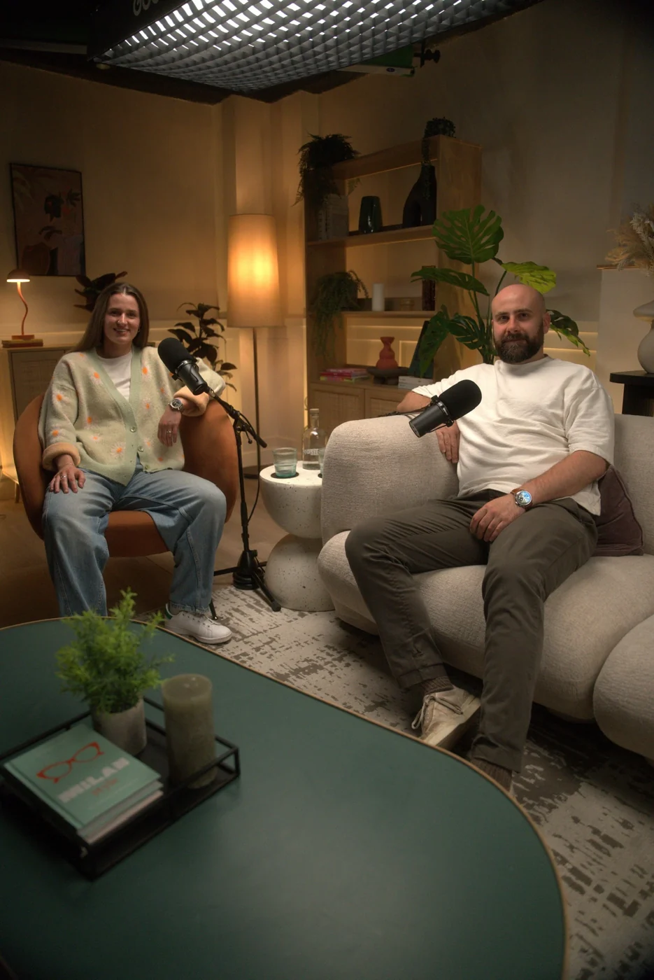 Maddy Raven and Alex Jobling recording a conversation