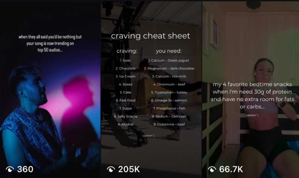Creator content examples featuring music and lifestyle posts